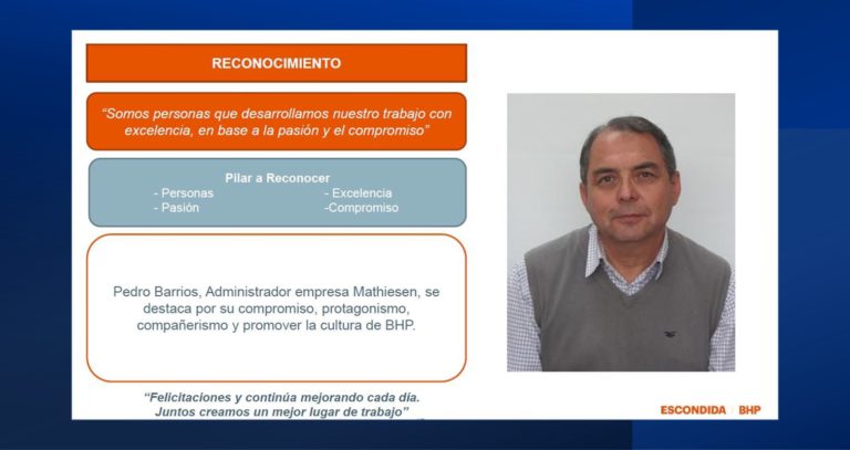 Reconocimiento de Minera Escondida a Pedro Barrios