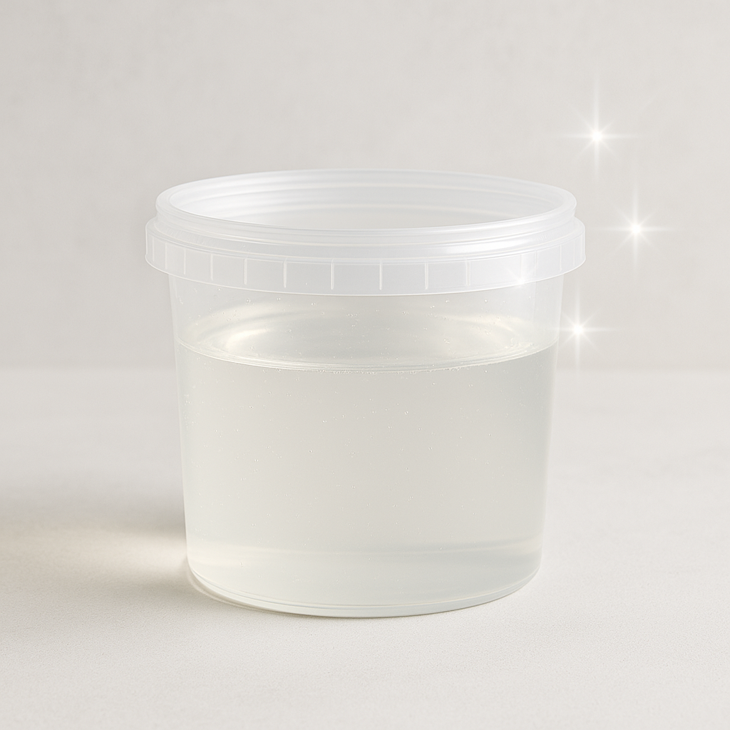 Envase translúcido con resina epóxica de alta pureza utilizada en la industria de pinturas industriales.