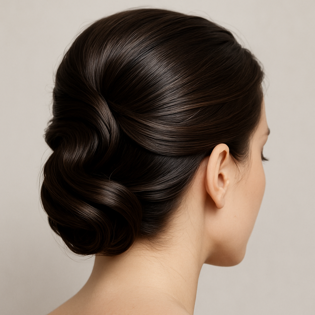 Cabello con peinado definido y brillante que muestra el efecto de fijadores capilares de alto rendimiento.