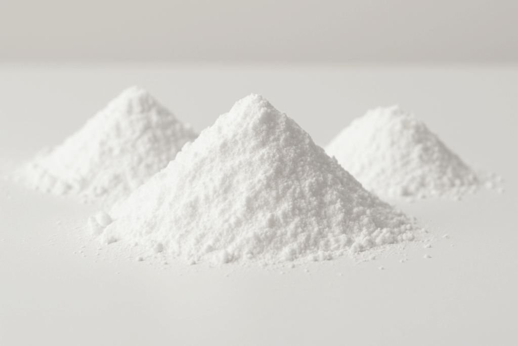 Filtros solares minerales en forma de polvo blanco, utilizados como ingredientes activos en protección solar.