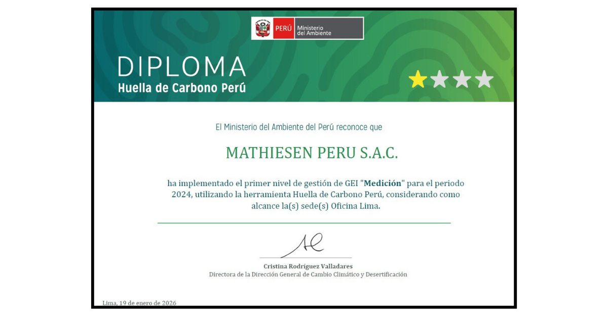  Mathiesen Perú recibe la Primera Estrella de Huella de Carbono Perú por la medición y reporte del período 2024