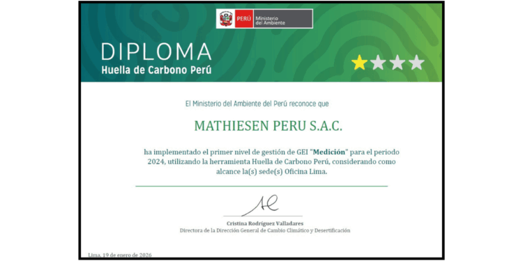  Mathiesen Perú recibe la Primera Estrella de Huella de Carbono Perú por la medición y reporte del período 2024